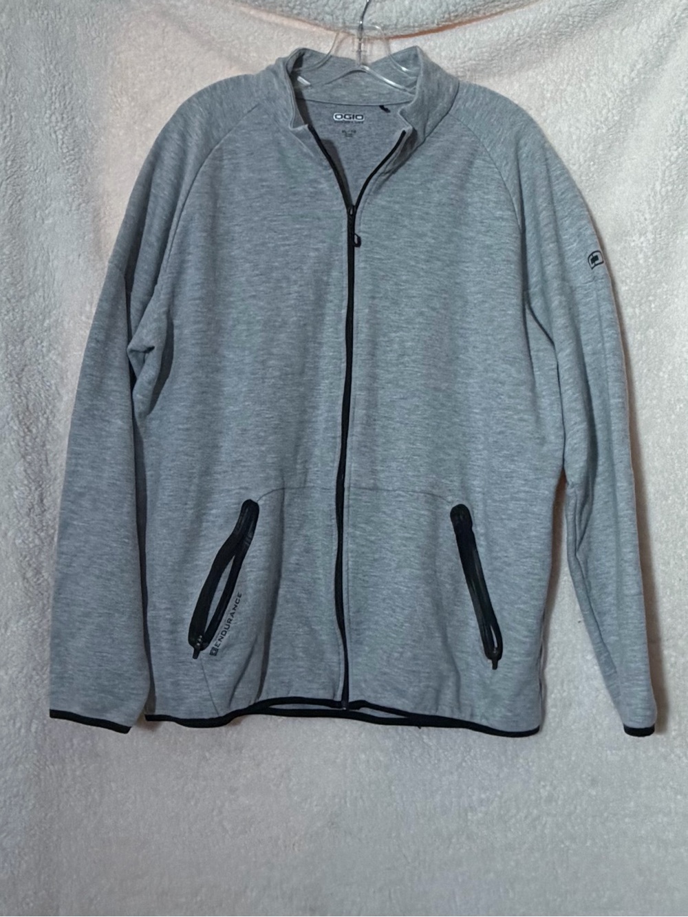 OGIO Men's Light Gray Full-Zip Performance Sweater with Black Trim